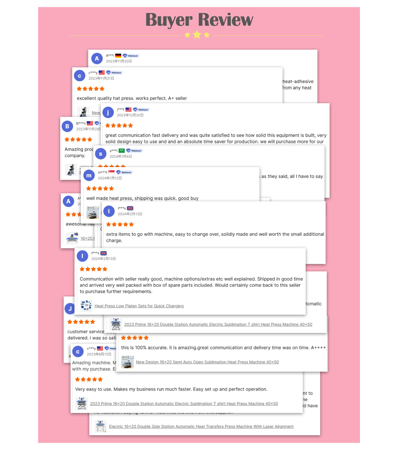 Buyer review of our 15x15 pink heat press
